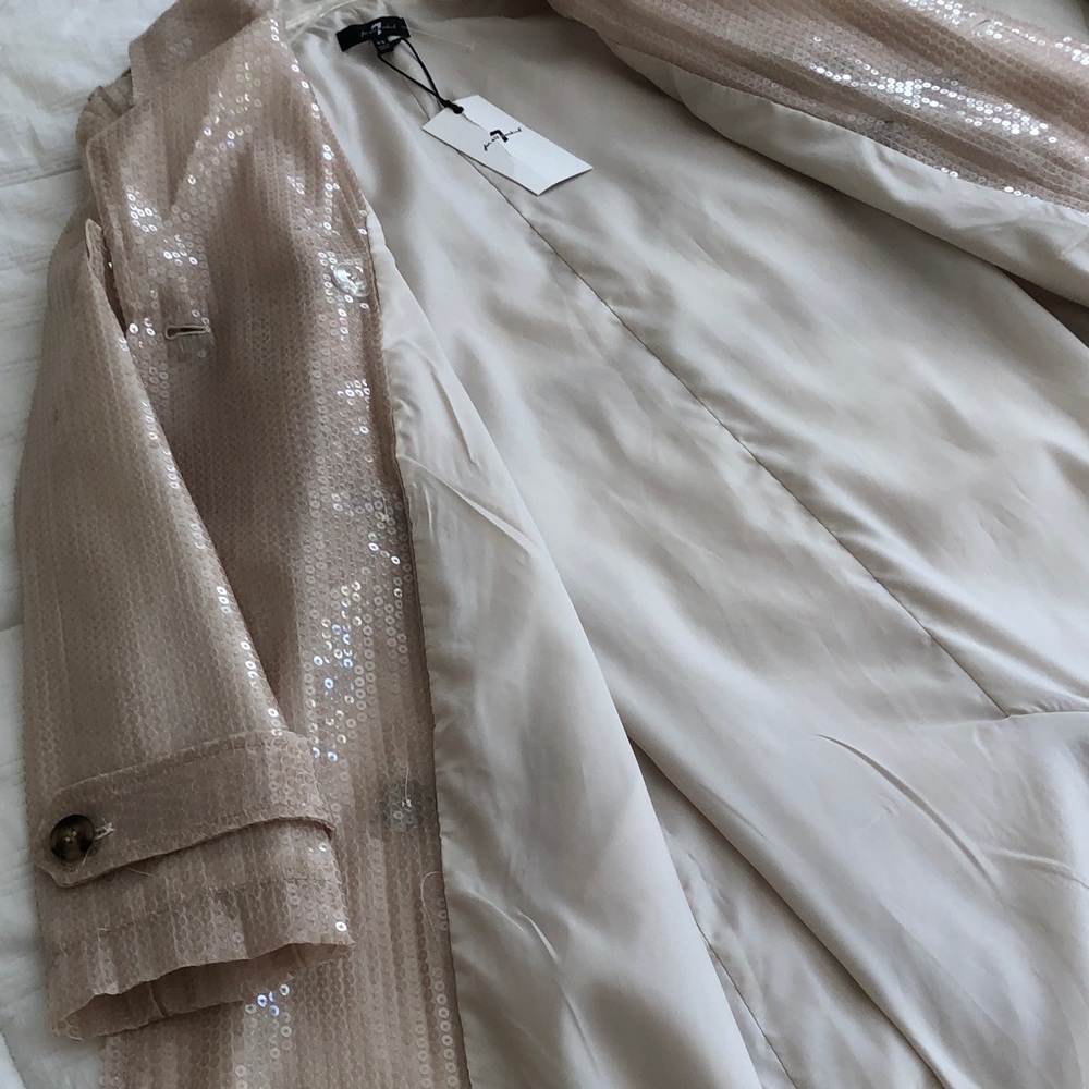7 For All Mankind Sequin Trench Coat in Nude Beige - Picture 7 of 11